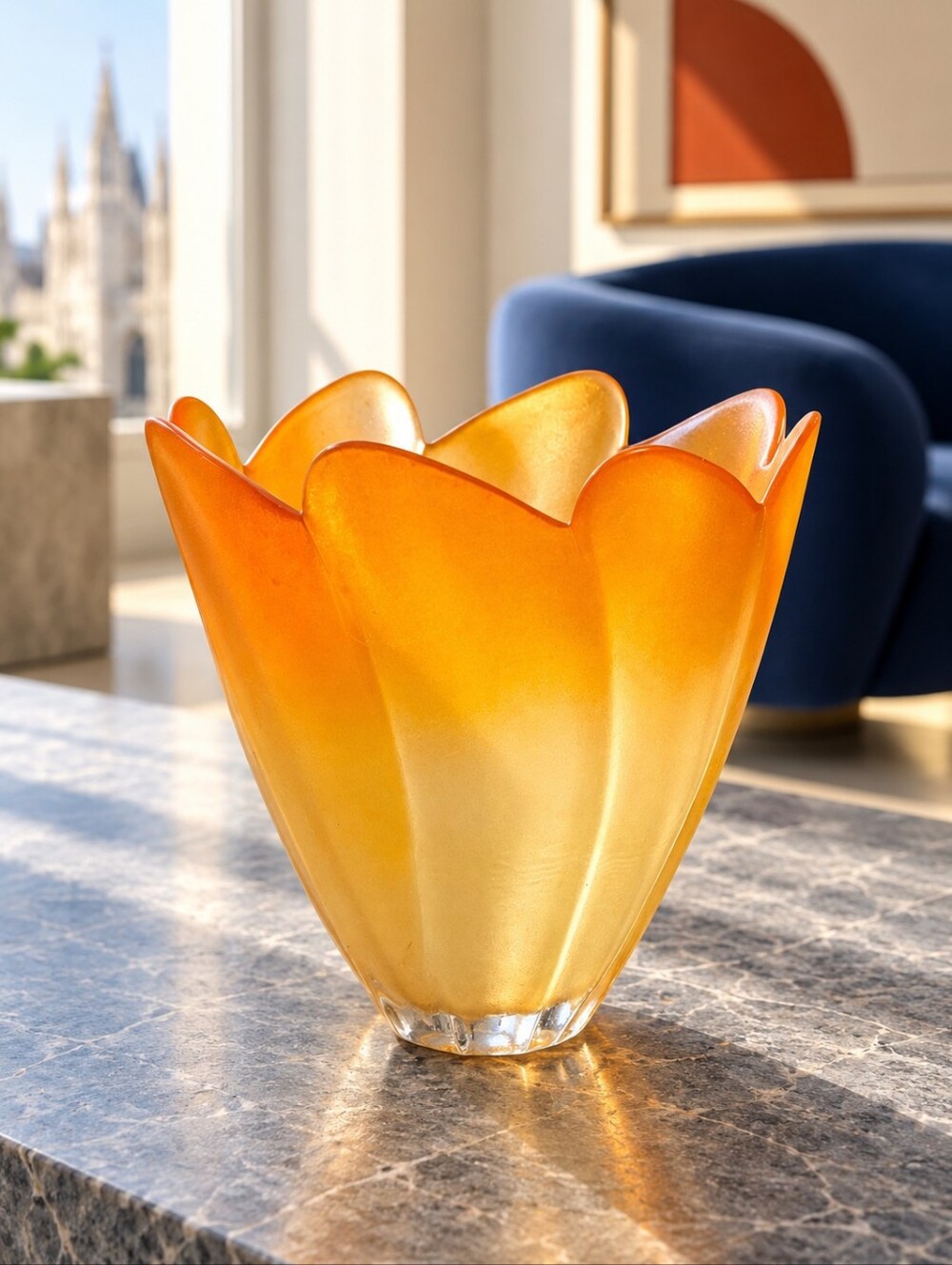 Lavorazione Arte Murano Orange Petal Flower Glass Vase Italy Vintage 5"